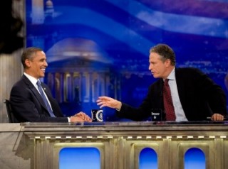 Photo: Pete Souza/White House -- President shares a light moment with Late Night Host Jon Stewart during a taping in Washington DC, October 27, 2010