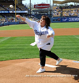 Actress Melissa McCarthy throws out the first pitch at Dodger Stadium June 28, 2014