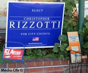 Photo: FLLewis / Media City G -- Chris Rizzotti political sign at Handy Market 2514 West Magnolia Blvd. Burbank November 22, 2014