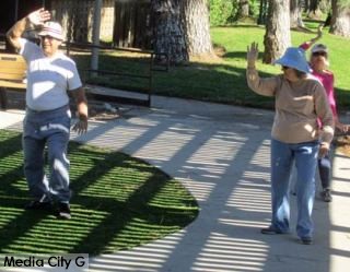 Photo: FLLewis / Media City G -- Three seniors performed tai chi in the mini park at the Joslyn Adult Center 1301 West Olive Ave Burbank November 28. 2014