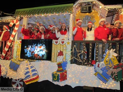 Photo: FLLewis / Media City G -- Singers on the Christmas Truck in Toluca Lake December 5, 2014
