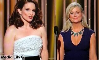 (l-r) Hosts of the 72nd Golden Globe Awards ceremony on NBC, Tina Fey and Amy Poehler