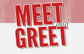 red and white meet and greet graphic