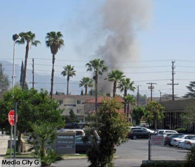 Photo: FLLewis / Media City G -- A plume of smoke from a fire in the 300 block of West Spazier Avenue in Burbank March 20, 2015