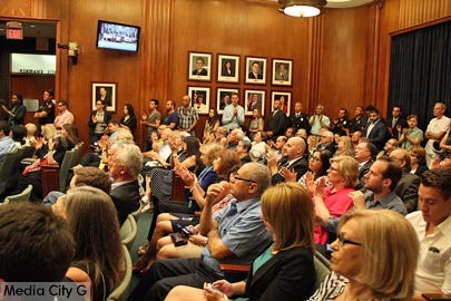 Photo: Greg Reyna / Media City G -- A packed house at the city council reorganization meeting in Burbank May 1, 2015