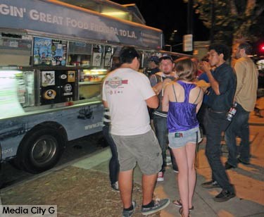 Photo: FLLewis/ Media City G -- A group enjoyed some tasty food truck items on Magnolia Boulevard in Burbank August 28, 2015