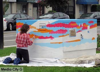 Photo: FLLewis / Media City G -- Artist Jennifer Turnbull worked her magic on a utility box between Verdugo and Olive Avenues in Burbank October 16, 2015
