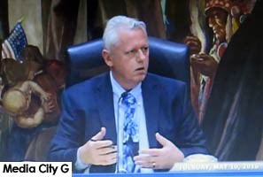 Photo: FLLewis / Media City G -- Councilman Will Rogers requested additional information about controversial emails during Burbank City Council meeting May 10, 2016