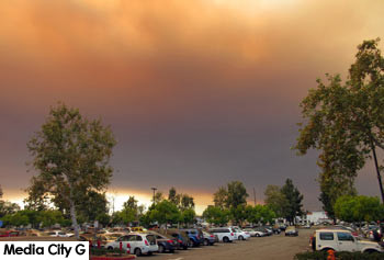 Photo: FLLewis / Media City G --Smoke from the huge Sand Fire created drama in the sky over Burbank late yesterday Burbank July 23, 2016
