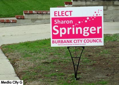 Photo: FLLewis / Media City G -- Sharon Springer for Burbank City Council sign spotted in 300 block of South Griffith Park Drive Burbank January 5, 2017