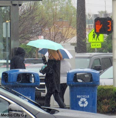 FLLewis/ Media City G -- Umbrellas are out for the rainy weather in Burbank March 21, 2018
