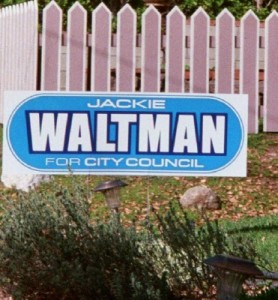 Photo:FLLewis/Media City G -- Campaign sign for Burbank City Council Candidate Jackie Waltman