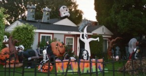 Photo: FLLewis/Media City G -- Halloween creatures invaded the yard of a home near Sunset Canyon Drive and Alameda Avenue in the hillside area of Burbank, October 2010