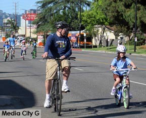 Photo: FLLewis / Media City G -- CicLABurbank drew bicyclists, kids as well as adults, to the Burbank on Parade route on West Olive Avenue April 23, 2016