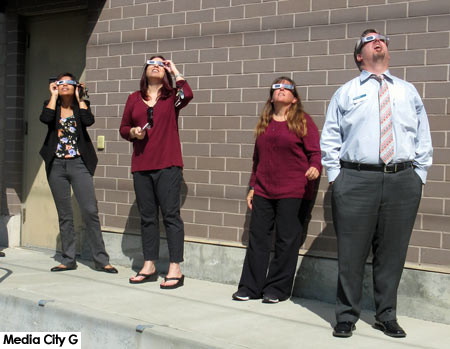 Photo: FLLewis / Media City G -- Some employees from the Burbank Federal Credit Union watched the solar eclipse together Burbank August 21, 20017