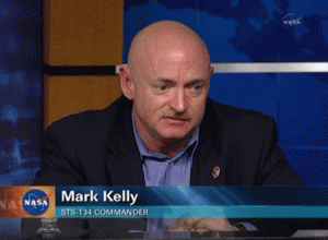 Photo: NASA TV -- Today Captain Mark Kelly talked about his decision to lead a space mission in April. 