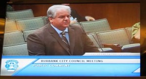 Photo: FLLewis/Media City G -- Chair of Burbank Traffic Commission, David Carletta, spoke out at the city council meeting about the need to widen on Victory Place under the rail crossing bridge April 16, 2013