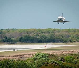 Photo: NASA/Bill Ingalls -- Space Shuttle Discovery lands at Kennedy Space Center in Florida March 9, 2011