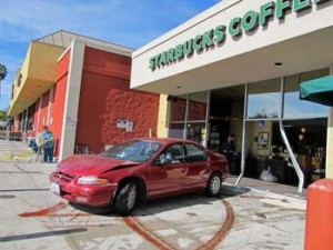 Photo: FLLewis/Media City G  -- Car crashed into Starbucks coffee outlet at 1703 West Glenoaks Boulevard in Glendale February 15, 2013