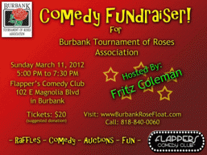 Flyer for Flappers hosted fundraiser for Burbank Tournament of Roses Association 
