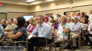 Photo: Greg Reyna /Freelancer/Media City G -- A packed house at the high speed rail meeting Buena Vista Library Burbank August 6, 2014