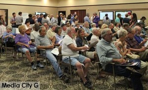Photo: Greg Reyna/ Freelancer/Media City G -- A big crowd packed the high speed rail meeting at the Buena Vista Library in Burbank August 6, 2014
