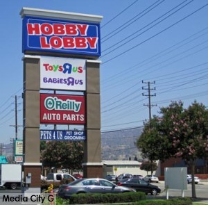 Photo: FLLewis/Media City G -- New Hobby Lobby sign a 641 North Victory Boulevard Burbank June 23, 2014