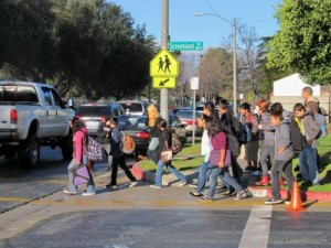 Photo: FLLewis/Media City G -- Students crossing West Jeffries to get to the Luther Burbank School campus winter, 2011