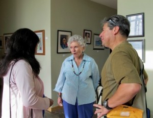 Photo: FLLewis/Media City G -- Ex-Burbank Mayor/City Council Member Marsha Ramos and Burbank City Council candidate/Police Commissioner Bob Frutos talked with artist Arline Helm at an art show in Glendale March 12, 2011