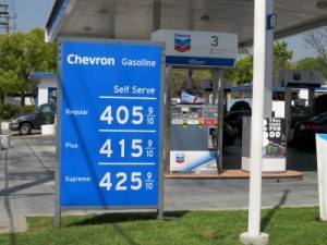 Photo: FLLewis/Media City G -- Chevron station at Main Street and Alameda Avenue in Burbank selling self-serve regular for $4.05 March 18, 2011
