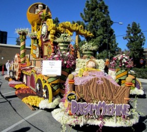 Photo: FLLewis/Media City G -- Burbank's 2012 Rose Parade float "The Dream Machine" in the parking lot across the street from the Burbank Central Library at Glenoaks Boulevard and Olive Avenue through January 9, 2012 