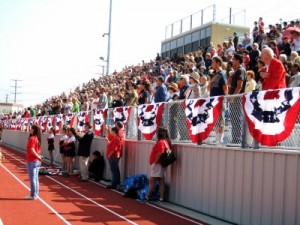 Photo: FLLewis/Media City G -- An audience of several hundred stood for the playing of the national anthem and the pledge of allegiance during the opening ceremony at the dedication of Memorial Field at John Burroughs High School Burbank February 25, 2012 