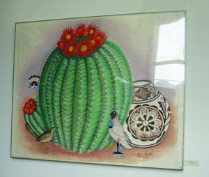 Photo: FLLewis/Mediia City G --"Barrel Cactus with Cactus wren" by Alice Asmar at a special artist reception inside the Geo Gallery Glendale March 11, 2012 
