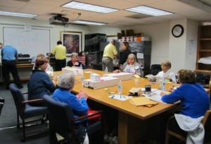 Photo: FLLewis/Media City G -- Group of volunteers involved in the various stages of the ballot processing and counting for the General Municipal Election in the basement of Burbank City Hall April 12, 2011. One of only two media photos of this process on election night.