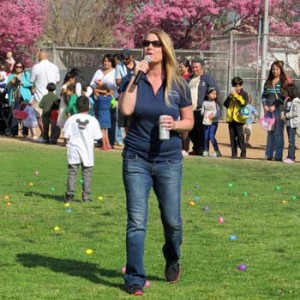 Photo: FLLewis/Media City G-- Director of Park, Recreation and Community Services, Judie Wilke, explained the rules to the eager egg hunters and parents prior to each eat hunt at McCambridge Park Burbank March 30, 3013
