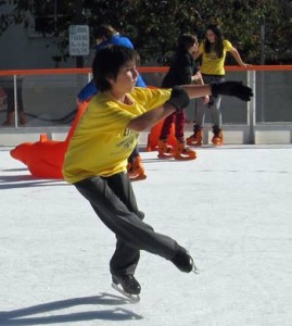 Photo: FLLewis/Media City G -- Elementary school student Kyron Mirzakhanian demonstrated a spin on the ice at The Rink in Downtown Burbank November 4, 2013