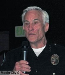 Photo: FLLewis / Media City G -- Police Chief Scott LaChasse spoke to the audience at a community meeting in Burbank's Magnolia Park February 17, 2016
