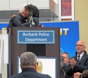 Photo: FLLewis/ Media City G -- A humorous remark from author James Ellroy gets a reaction from Burbank Police Chief Scott LaChasse at Burbank Police and Fire Headquarters June 4, 2013