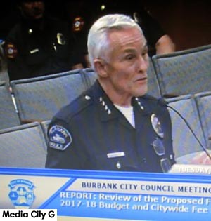 Photo: FLLewis/ Media City G -- Police Chief Scott LaChasse spoke at Burbank City Council meeting May 9, 2017
