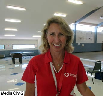 Photo: FLLewis / Media City G -- Mimi Teller, Public Relations American Red Cross of Greater Los Angeles at disaster shelter for fire victims in Burbank September 3, 2017 