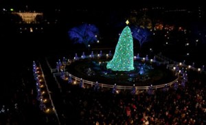 Photo: Lawrence Jackson/White House --National Christmas Tree shines bright with lights in Washington DC, December 9, 2010
