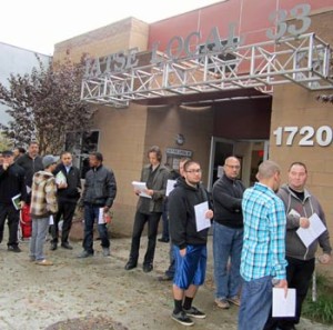 Photo: FLLewis/ Media City G -- Job seekers lined up for a union call in Burbank November 16, 2013