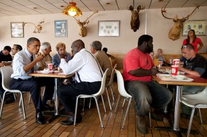 Photo: Pete Souza/White House -- President Barack Obama shared lunch with Toledo Mayor Michael Bell at Rudy's Hot Dog in Toledo, Ohio, June 3, 2011.