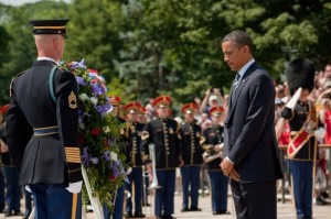 Photo: Pete Souza/White House -- President Obama paused after placing a wreath at the Tomb of the Unknown Soldier at Arlington National Cemetery in Arlington, VA  May 30, 2011