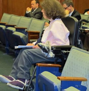 Photo: FLLewis/Media City G -- Wheelchair bound Burbank resident, Penny Proctor, gave a passionate speech to the city council about the hardships facing some citizens due to the failure of Measure "S" in the recent General Election April 16, 2013 