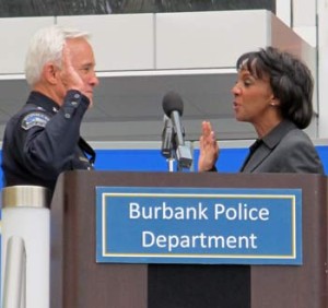 Photo: FLLewis/ Media City G -- Burbank Police Chief Scott LaChasse took the oath of office on the steps of Burbank Police and Fire Headquarters from Los Angeles County District Attorney Jackie Lacey June 4, 2013