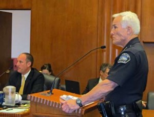 Photo: FLLewis/Media City G -- Interim Police Chief Scott LaChasse at city council meeting in Burbank August 28, 2012
