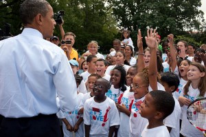Photo: Pete Souza/White House -- President Barack Obama gave a pep talk to some aspiring tennis stars at the White House, August 3, 2010