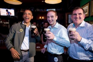 Photo: Pete Souza/White House -- President Barack Obama shared a pint of Guinness at the Dubliner, an Irish pub in Washington, D.C., with his Irish cousin Henry Healy and Ollie Hayes, a pub owner from Moneygall, Ireland  March 17, 2012