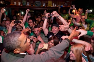 Photo: Pete Souza/White House -- President Obama greeted a crowd at the Dubliner, an Irish pub in Washington, D.C., on St. Patrick's Day March 17, 2012